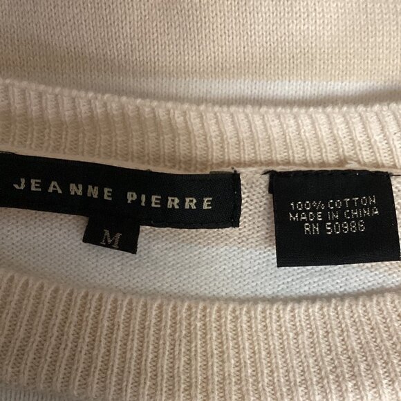 Jeanne Pierre Cotton Pocket Tunic Sweater Striped M Beige & White 92X - Picture 6 of 7